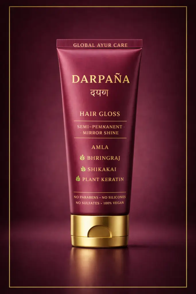 hair gloss packaging with gold accents