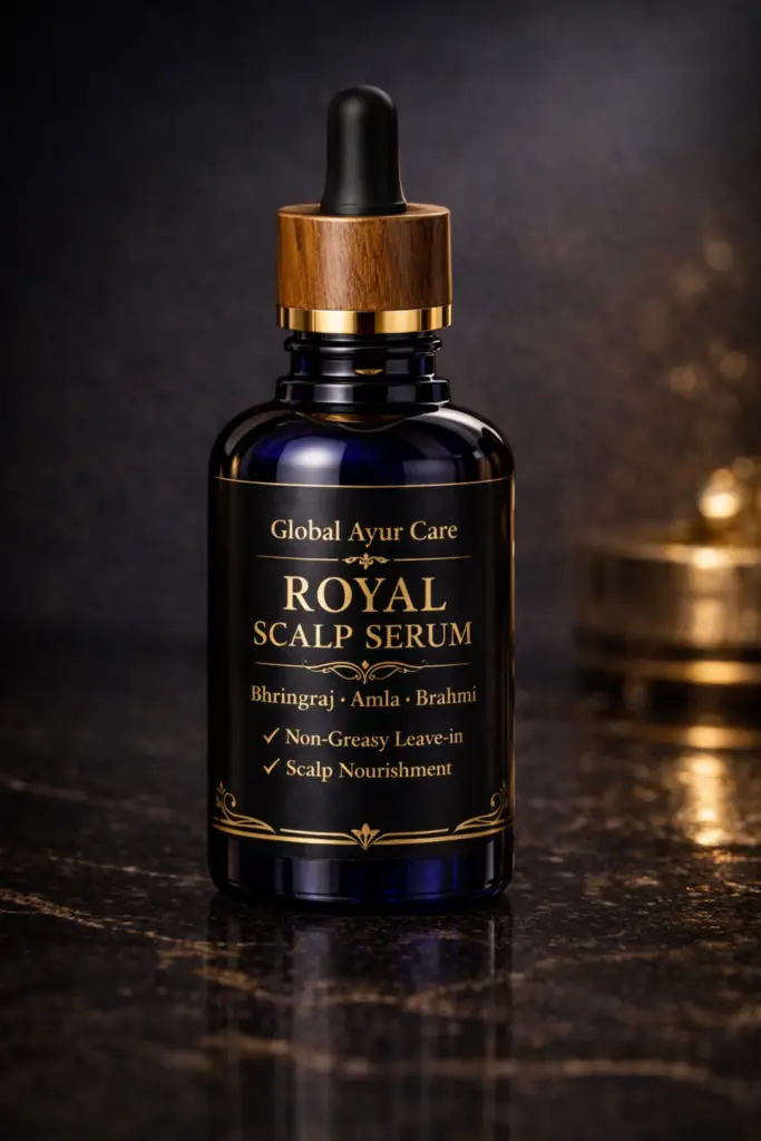 royal scalp serum on marble surface